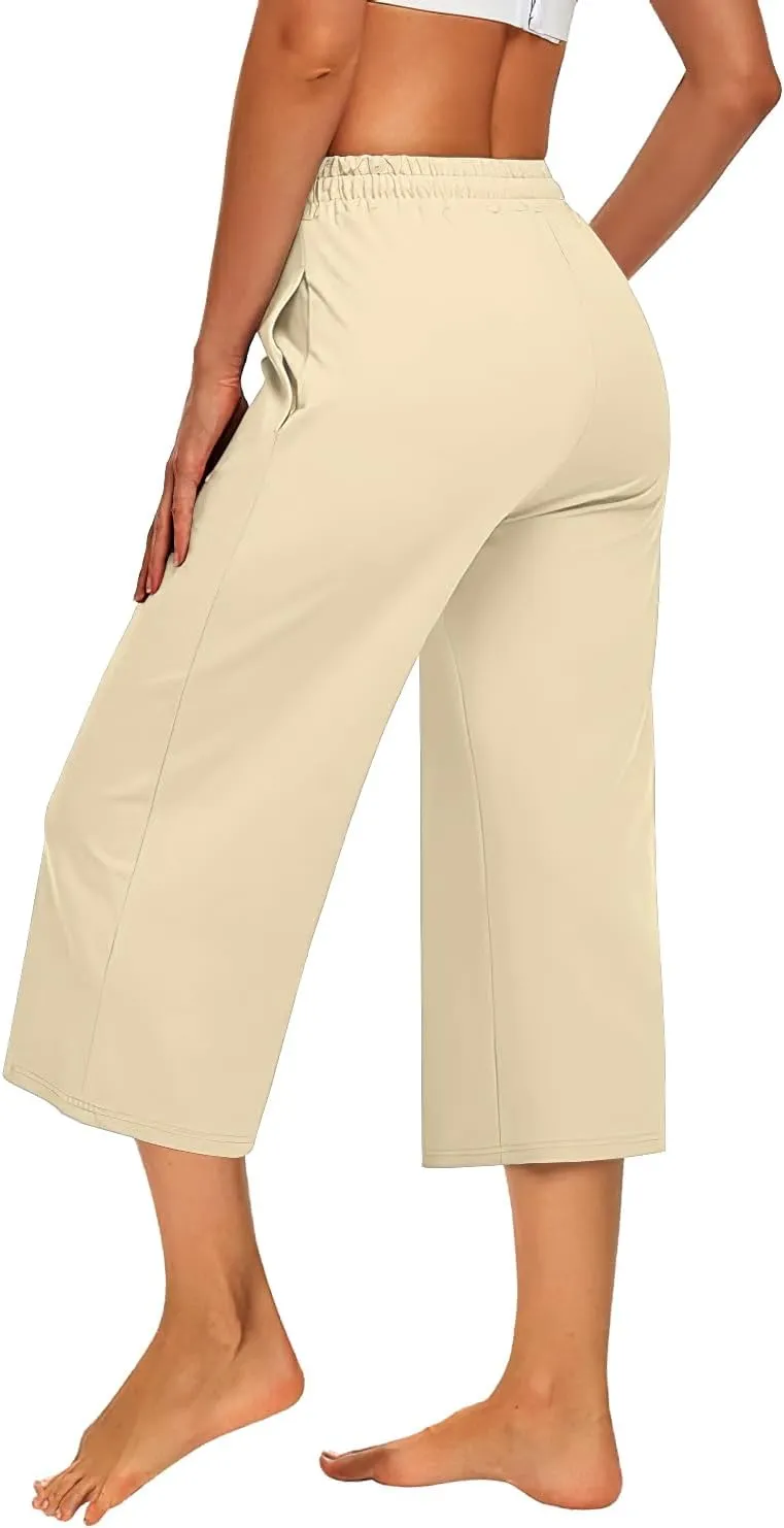 3 PACK Womens Capri Pants Loose Yoga Pants Wide Leg Drawstring Comfy Lounge Pajama Capris Loose Sweatpants with Pocket