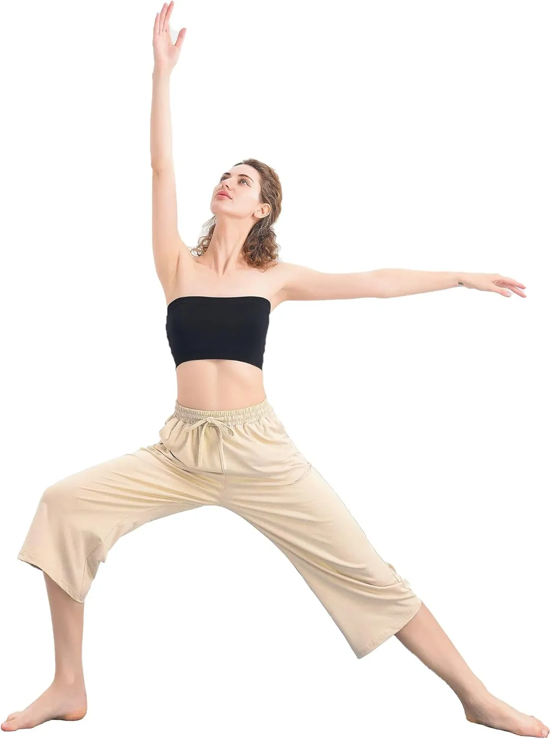3 PACK Womens Capri Pants Loose Yoga Pants Wide Leg Drawstring Comfy Lounge Pajama Capris Loose Sweatpants with Pocket