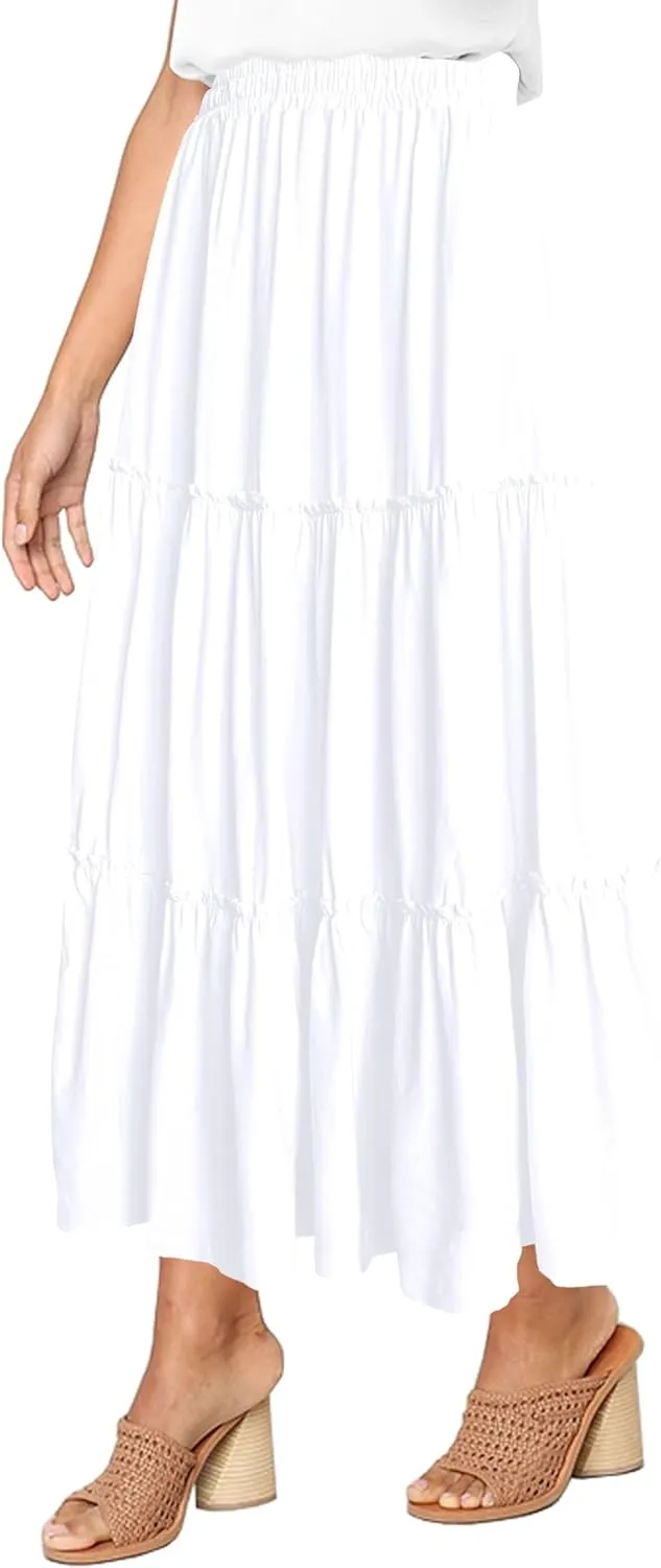 Afibi Womens High Waist A Line Ruffle Swing Long Maxi Skirt with Pockets
