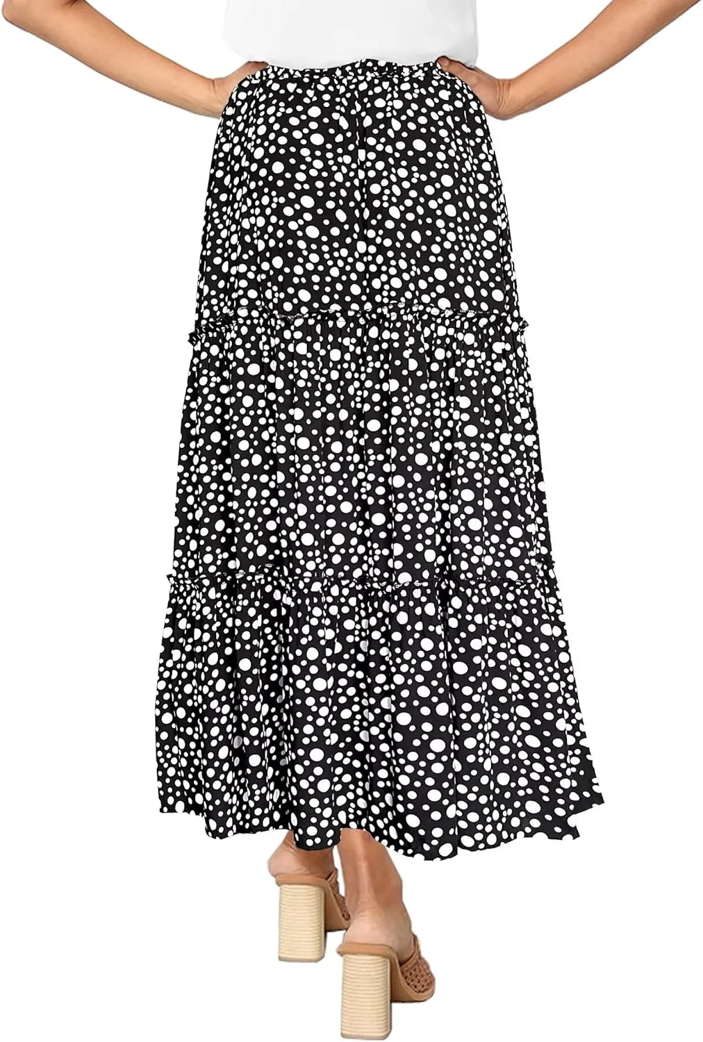 Afibi Womens High Waist A Line Ruffle Swing Long Maxi Skirt with Pockets