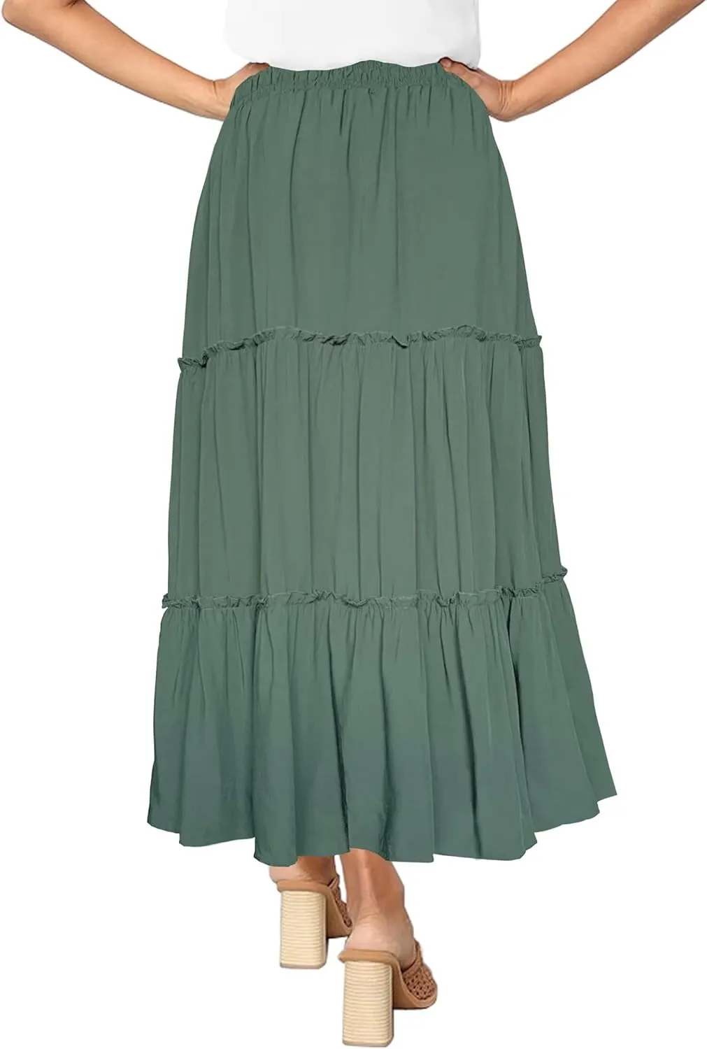 Afibi Womens High Waist A Line Ruffle Swing Long Maxi Skirt with Pockets