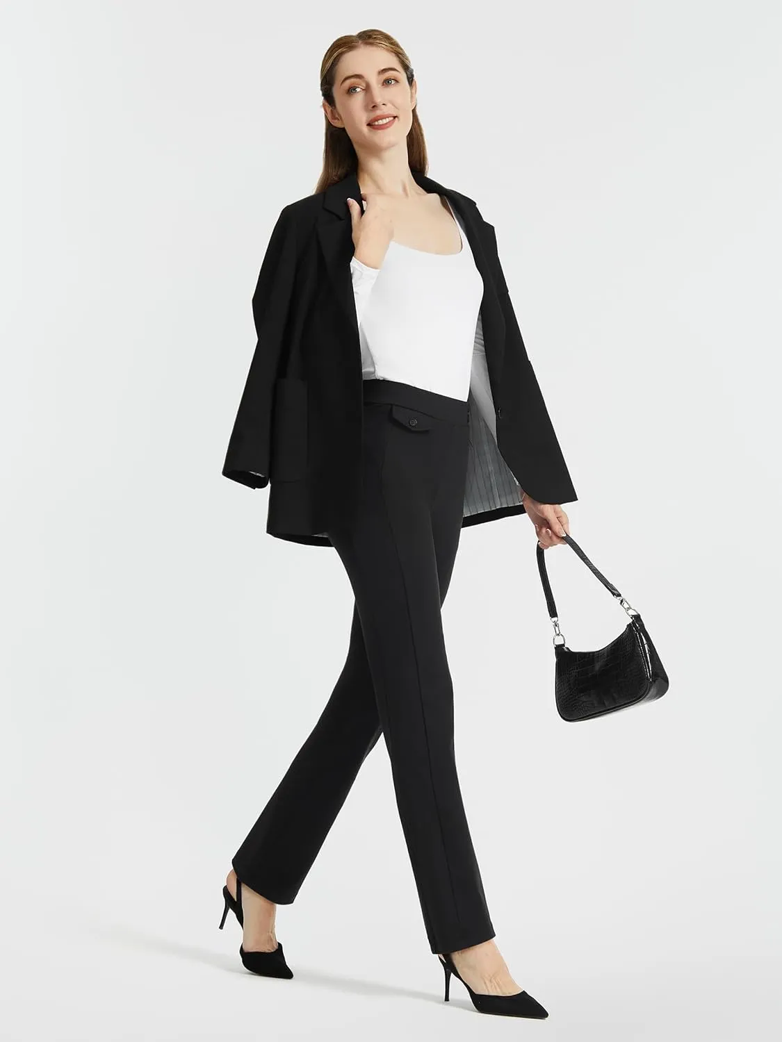 AFITNE Women's Yoga Dress Pants High Waist Pull On Stretchy Straight Leg Work Casual Slacks with Water-Repellent Fabric
