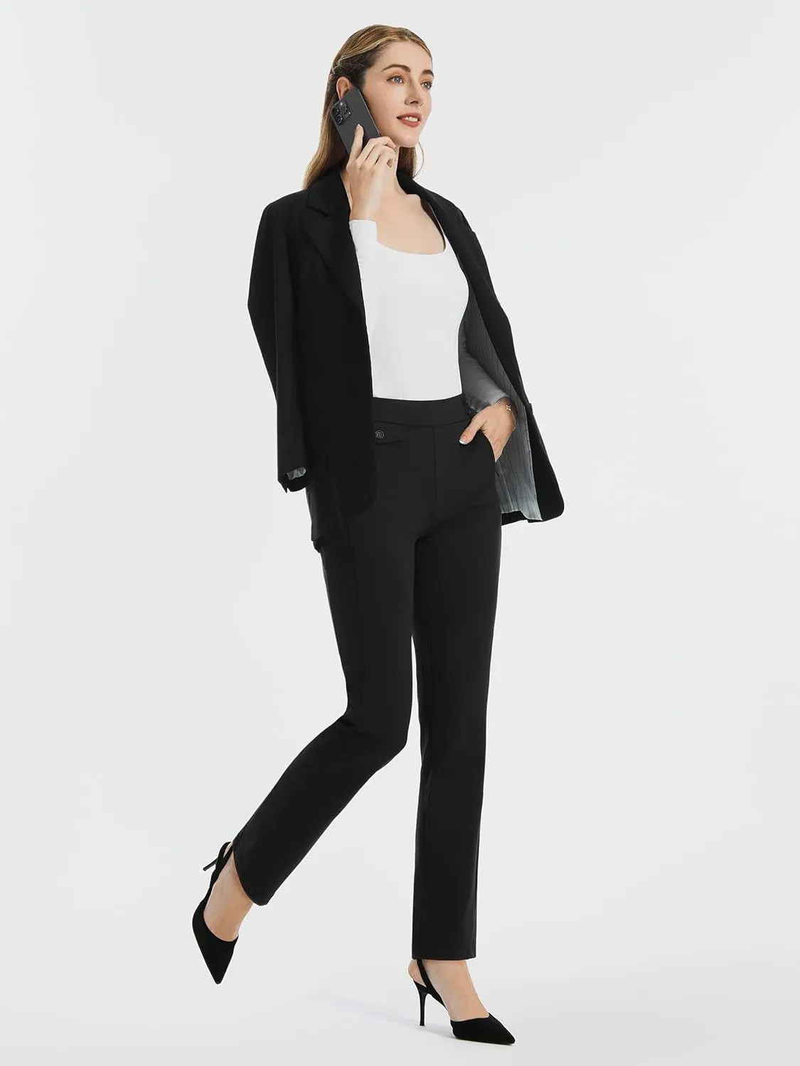 AFITNE Women's Yoga Dress Pants High Waist Pull On Stretchy Straight Leg Work Casual Slacks with Water-Repellent Fabric