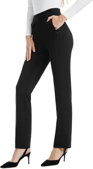 AFITNE Women's Yoga Dress Pants High Waist Pull On Stretchy Straight Leg Work Casual Slacks with Water-Repellent Fabric