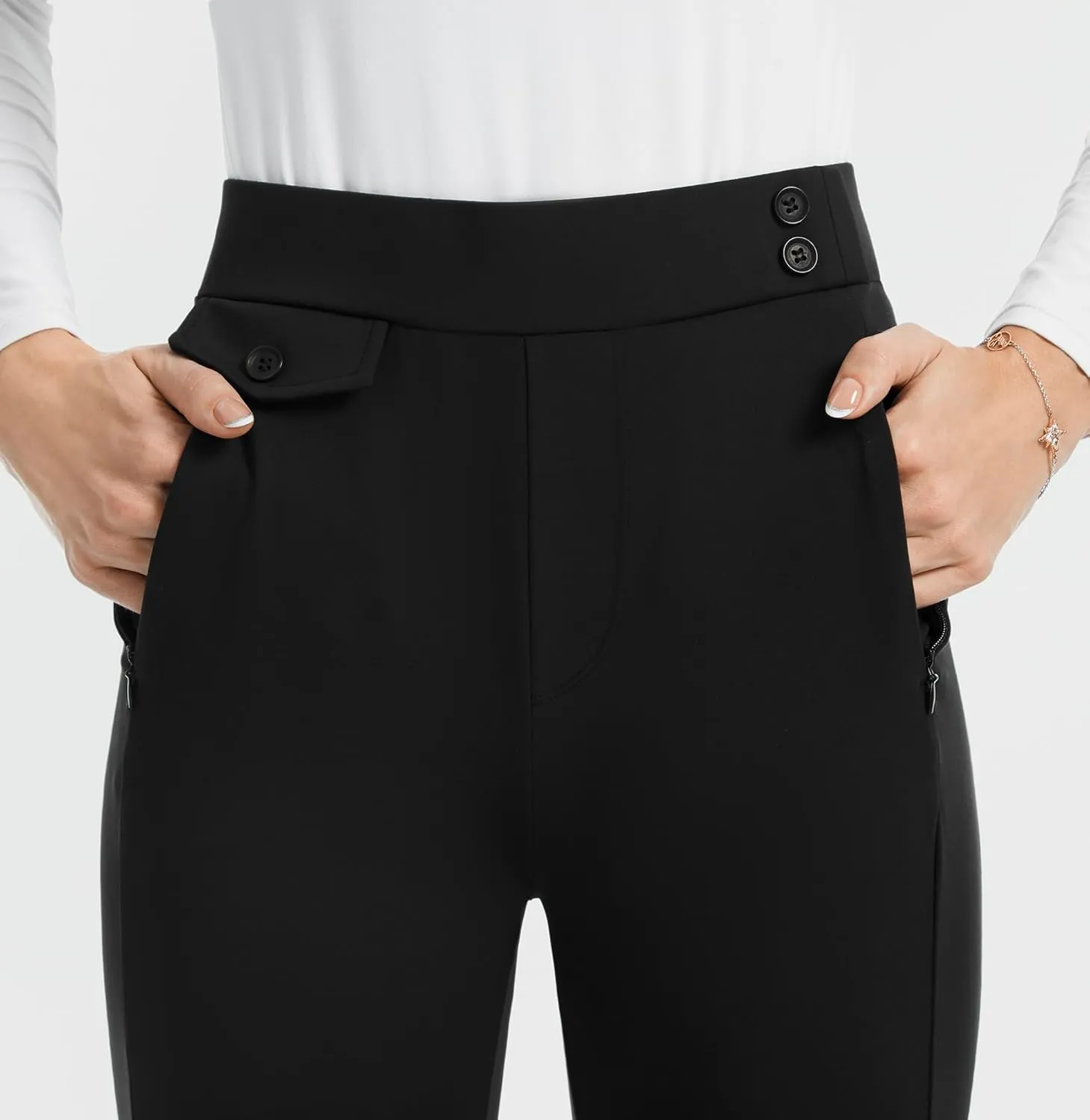 AFITNE Women's Yoga Dress Pants High Waist Pull On Stretchy Straight Leg Work Casual Slacks with Water-Repellent Fabric