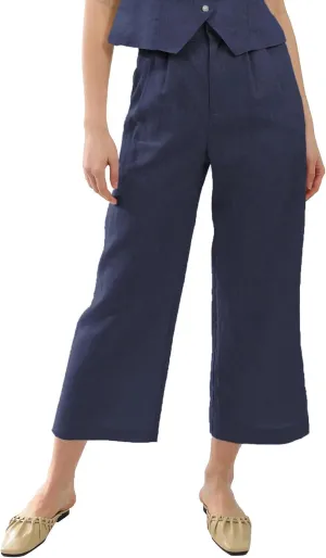 Amazhiyu Women's Linen Ankle Pants Pleated Front Wide Leg Straight Cropped Trouser