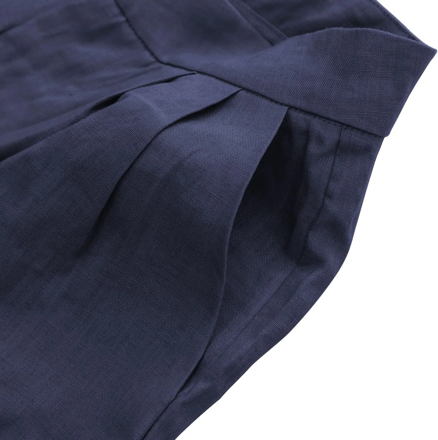 Amazhiyu Women's Linen Ankle Pants Pleated Front Wide Leg Straight Cropped Trouser