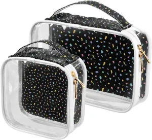 Animal-print Pattern 2 Pack Clear Toiletry Bag Women Men, Portable Waterproof Clear Pouch, Cosmetic Bag with Double Zippers Large Opening Traveling with Handle for Bathroom Traveling Vacation Organizi
