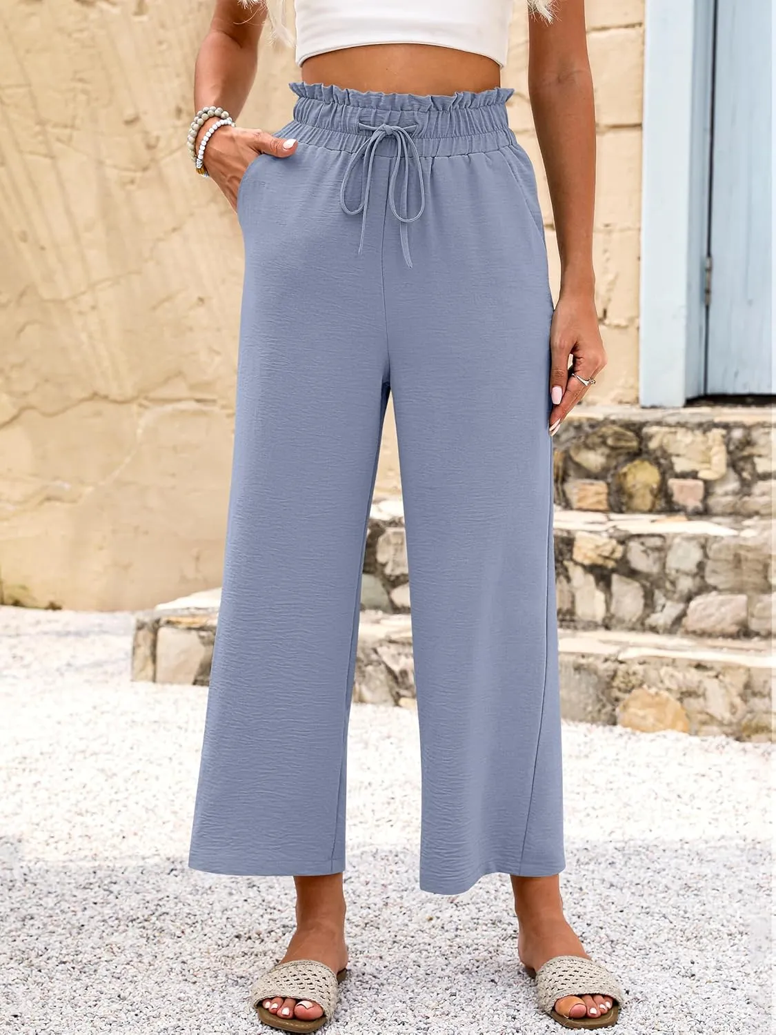 ANRABESS Women 2025 Summer Casual Flowy Loose High Waist Boho Wide Leg Cropped Palazzo Lounge Beach Vacation Pants Trousers
