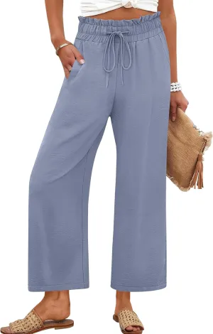 ANRABESS Women 2025 Summer Casual Flowy Loose High Waist Boho Wide Leg Cropped Palazzo Lounge Beach Vacation Pants Trousers