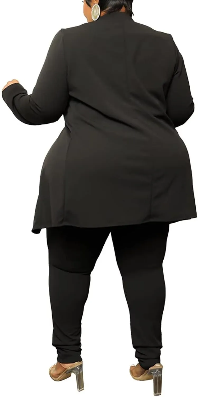 Aro Lora Womens Plus Size 2 Piece Outfits Open Front Blazer and Long Pant Suits Set