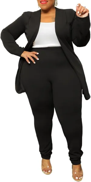Aro Lora Womens Plus Size 2 Piece Outfits Open Front Blazer and Long Pant Suits Set
