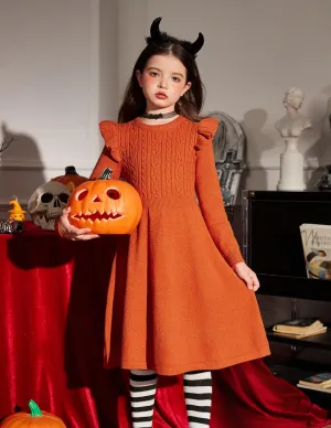 Arshiner Girls Sweater Dress Fall Winter Lantern Long Sleeve Cable Midi Dresses