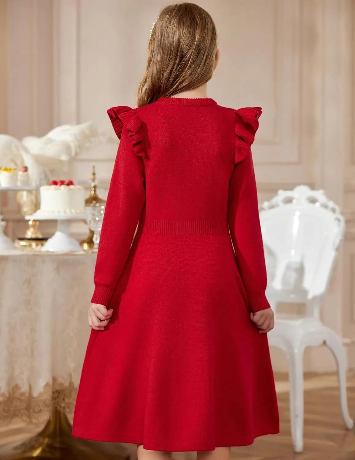 Arshiner Girls Sweater Dress Fall Winter Lantern Long Sleeve Cable Midi Dresses