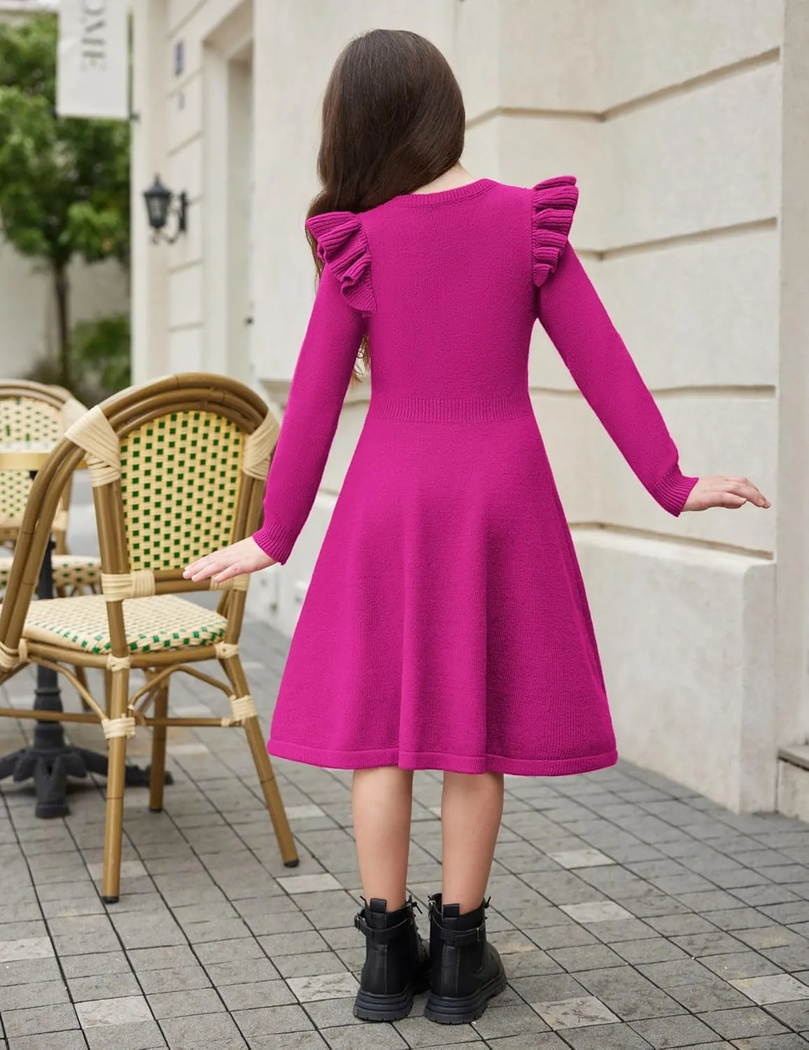 Arshiner Girls Sweater Dress Fall Winter Lantern Long Sleeve Cable Midi Dresses