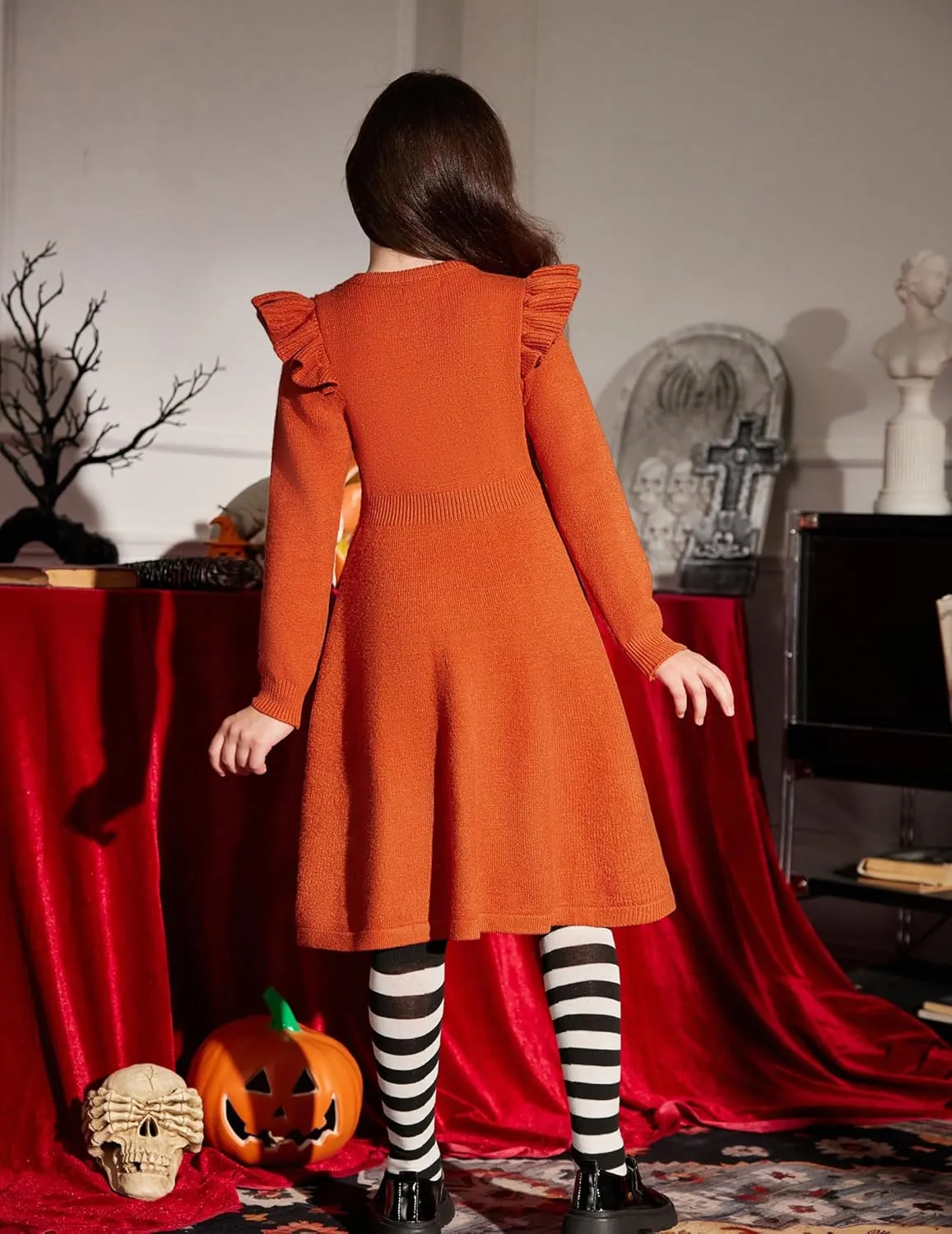 Arshiner Girls Sweater Dress Fall Winter Lantern Long Sleeve Cable Midi Dresses