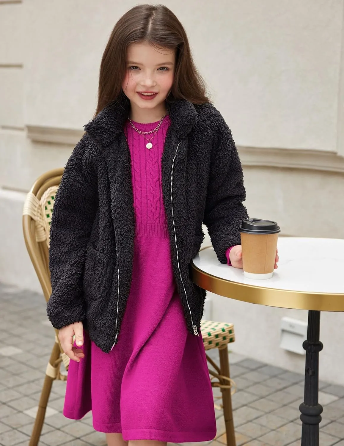 Arshiner Girls Sweater Dress Fall Winter Lantern Long Sleeve Cable Midi Dresses