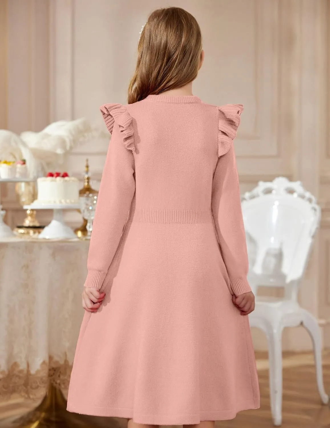 Arshiner Girls Sweater Dress Fall Winter Lantern Long Sleeve Cable Midi Dresses