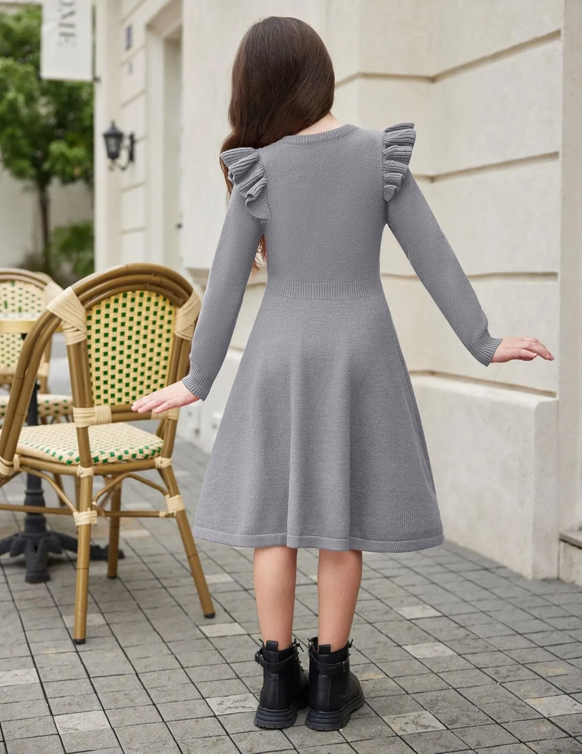 Arshiner Girls Sweater Dress Fall Winter Lantern Long Sleeve Cable Midi Dresses