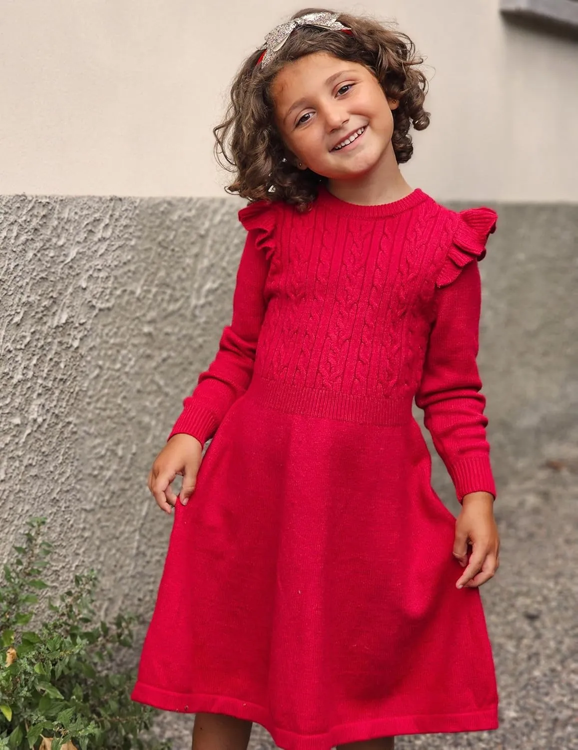 Arshiner Girls Sweater Dress Fall Winter Lantern Long Sleeve Cable Midi Dresses