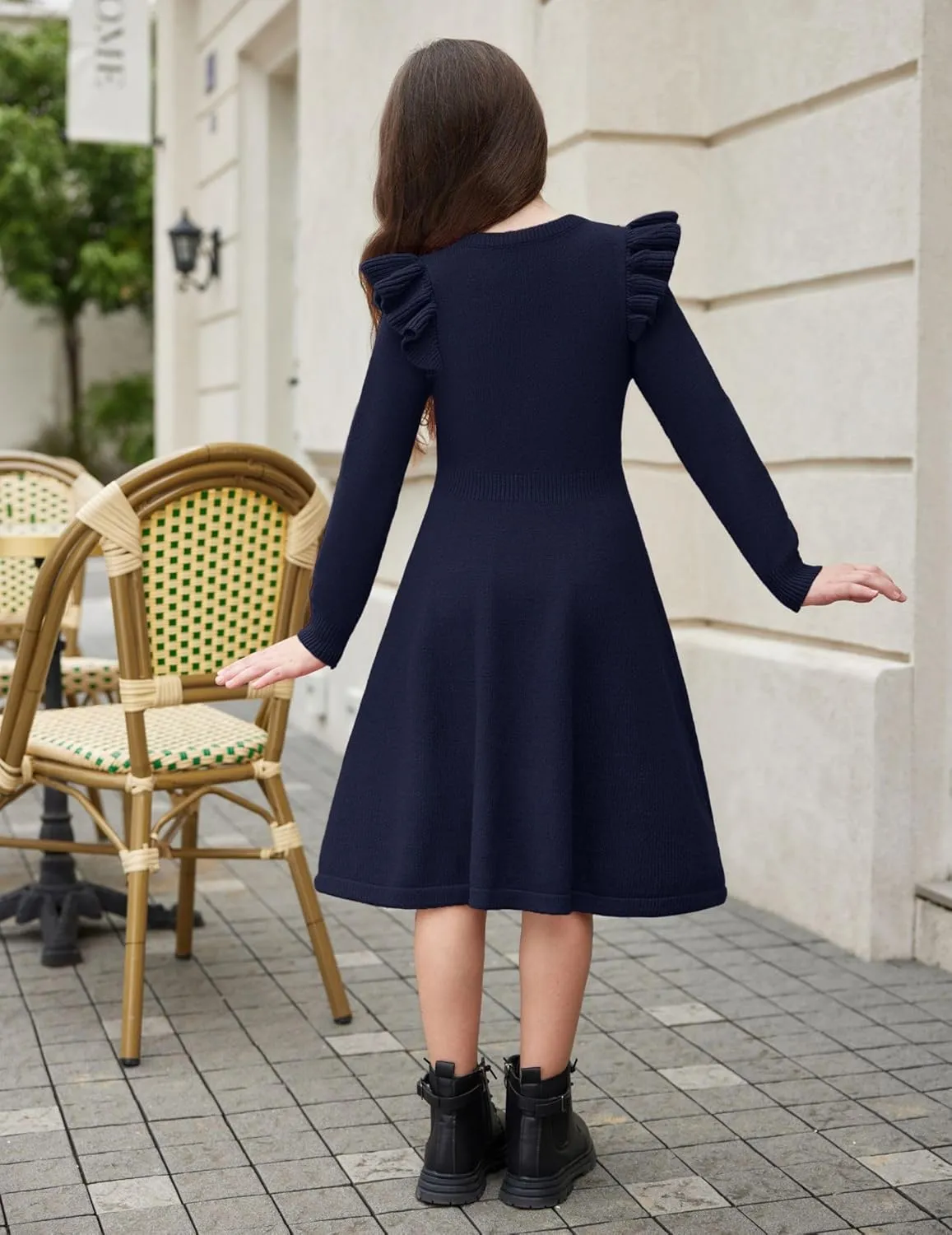 Arshiner Girls Sweater Dress Fall Winter Lantern Long Sleeve Cable Midi Dresses