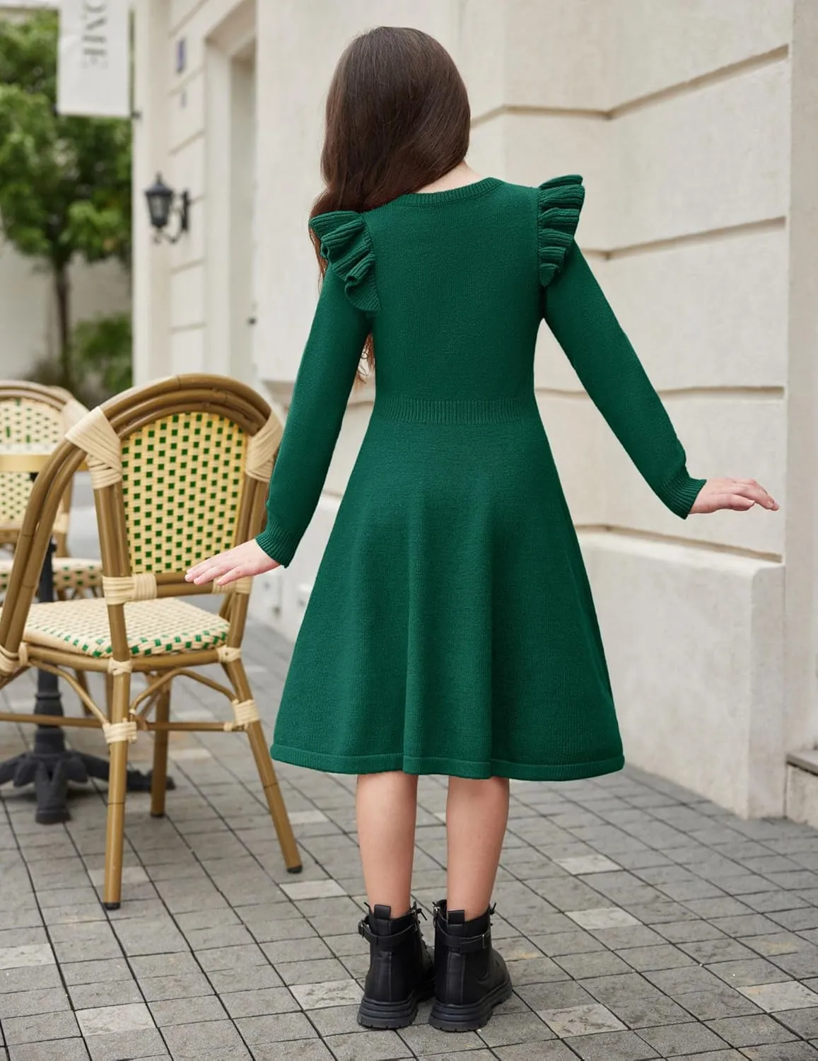 Arshiner Girls Sweater Dress Fall Winter Lantern Long Sleeve Cable Midi Dresses