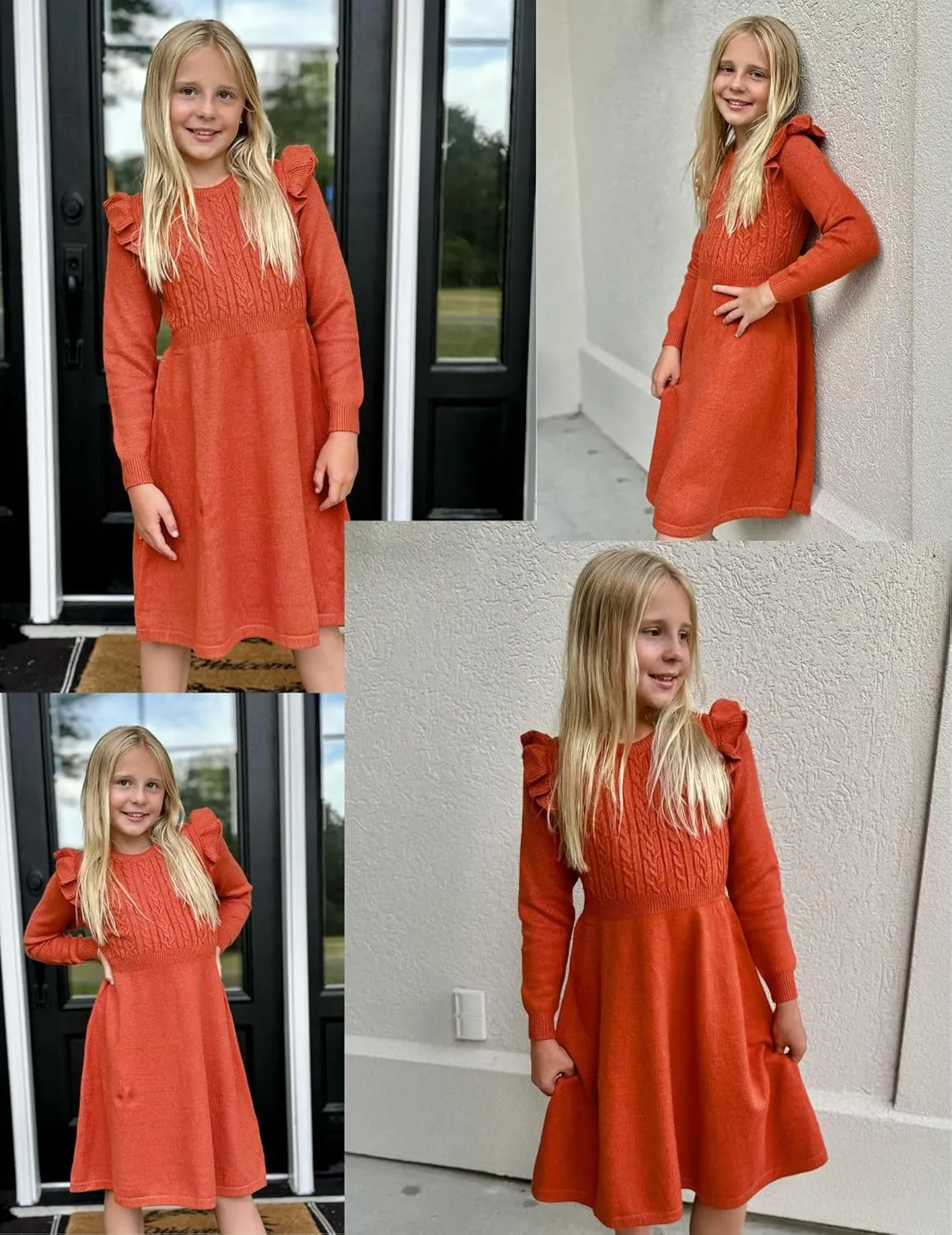 Arshiner Girls Sweater Dress Fall Winter Lantern Long Sleeve Cable Midi Dresses