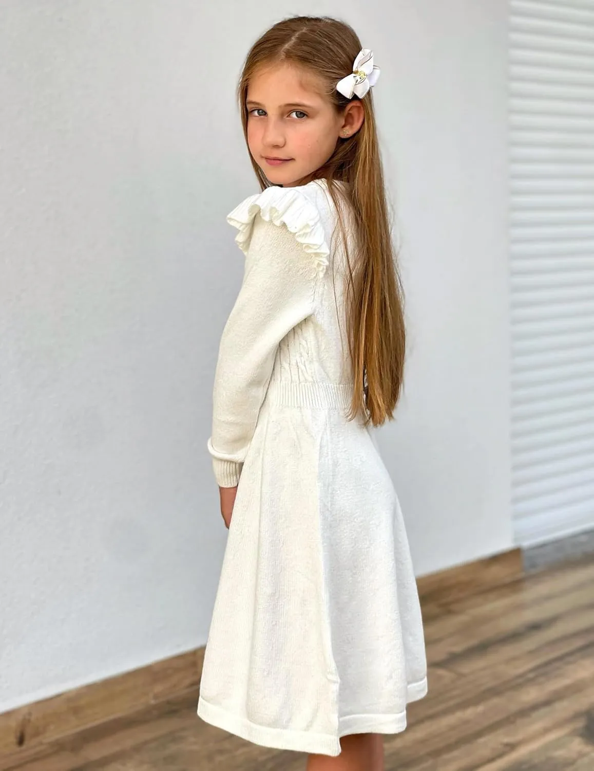 Arshiner Girls Sweater Dress Fall Winter Lantern Long Sleeve Cable Midi Dresses