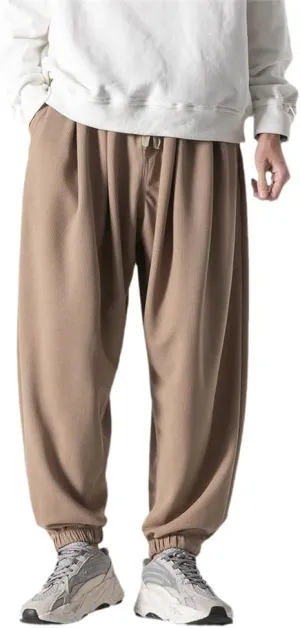 Autumn Men Waffle Harem Pants Drawstring Chinese Style Trousers Male Streetwear Hip Hop Oversized s4 XS