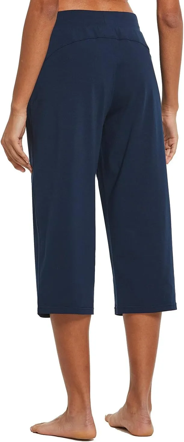 baleaf Women's Capris Yoga Cotton Wide Leg Casual Summer Capri Sweatpants Loose Lounge Workout Crop Pants Pockets