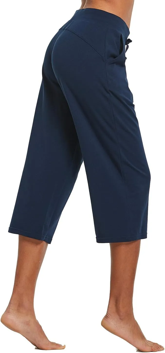 baleaf Women's Capris Yoga Cotton Wide Leg Casual Summer Capri Sweatpants Loose Lounge Workout Crop Pants Pockets