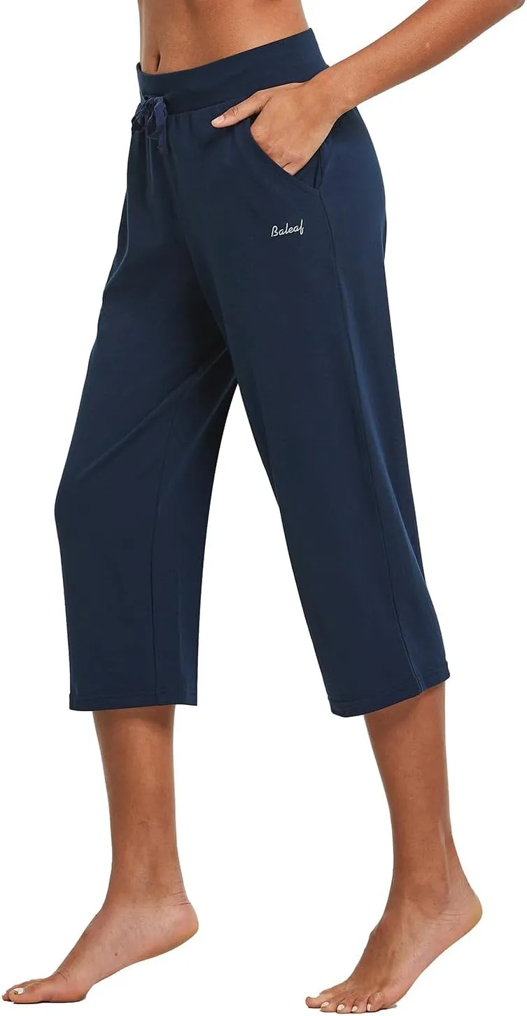 baleaf Women's Capris Yoga Cotton Wide Leg Casual Summer Capri Sweatpants Loose Lounge Workout Crop Pants Pockets