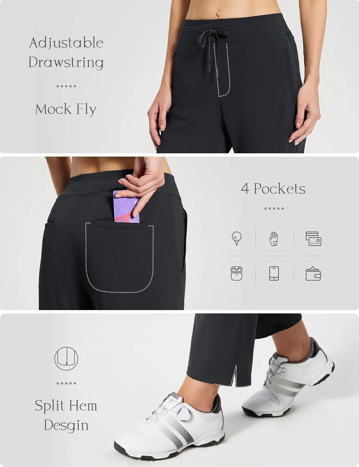 baleaf Women's Golf Pants with Pockets Petite Stretch Work Pant High Waisted Sweatpants for Travel Athletic