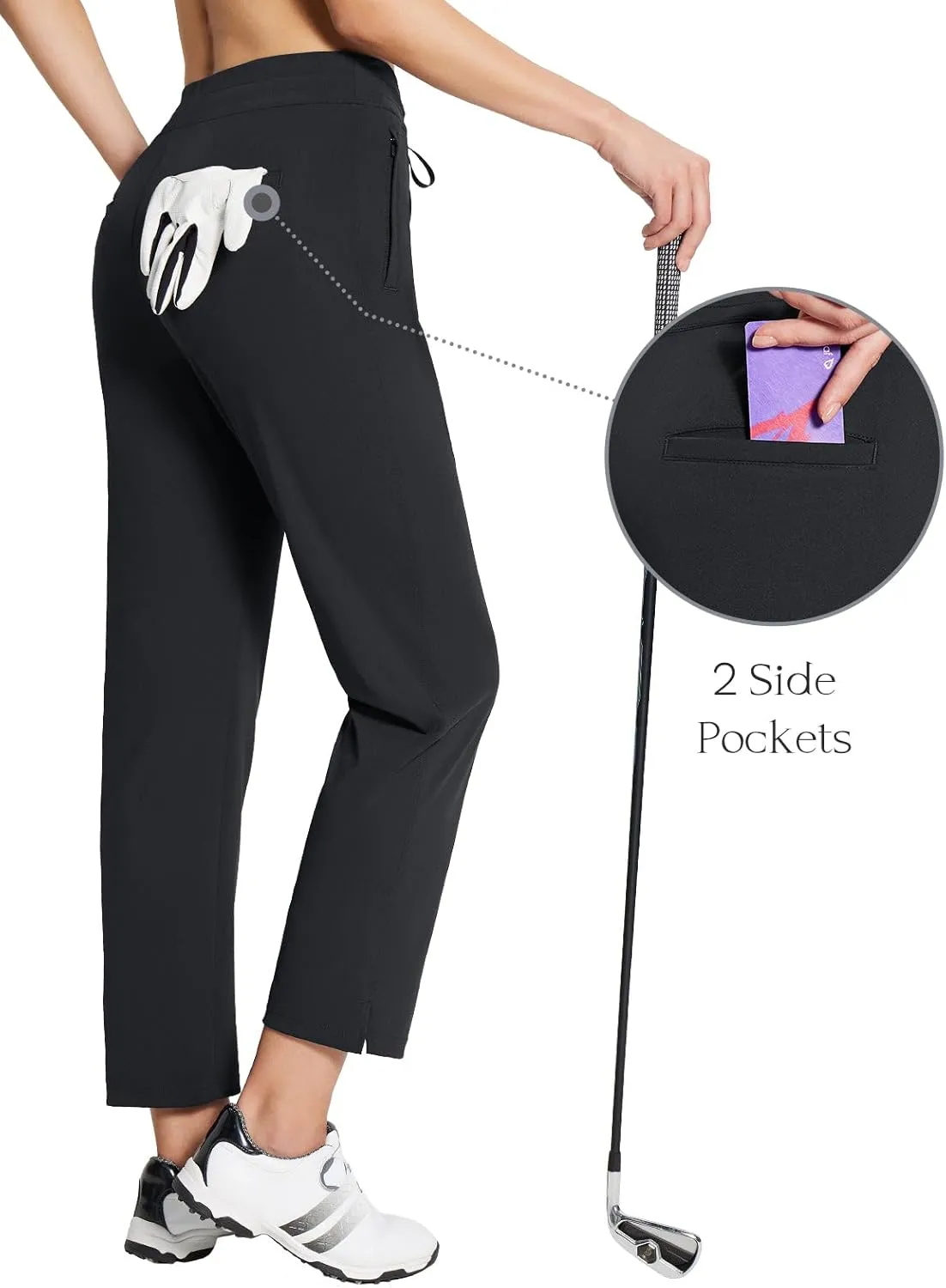 baleaf Women's Golf Pants with Pockets Petite Stretch Work Pant High Waisted Sweatpants for Travel Athletic