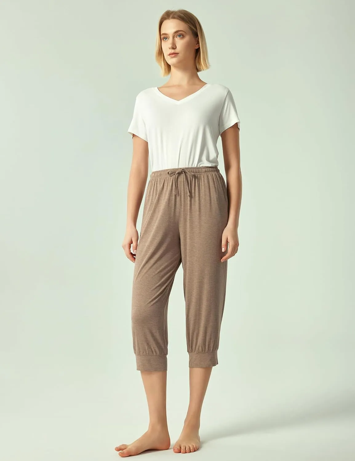 Bamboo Viscose Women Capri Pajama Pants Comfy Jogger Lounge Pants with Pockets