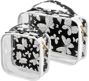Beautiful-butterflies Pattern 2 Pack Clear Toiletry Bag Women Men, Portable Waterproof Clear Pouch, Cosmetic Bag with Double Zippers Large Opening Traveling with Handle for Bathroom Traveling Vacation