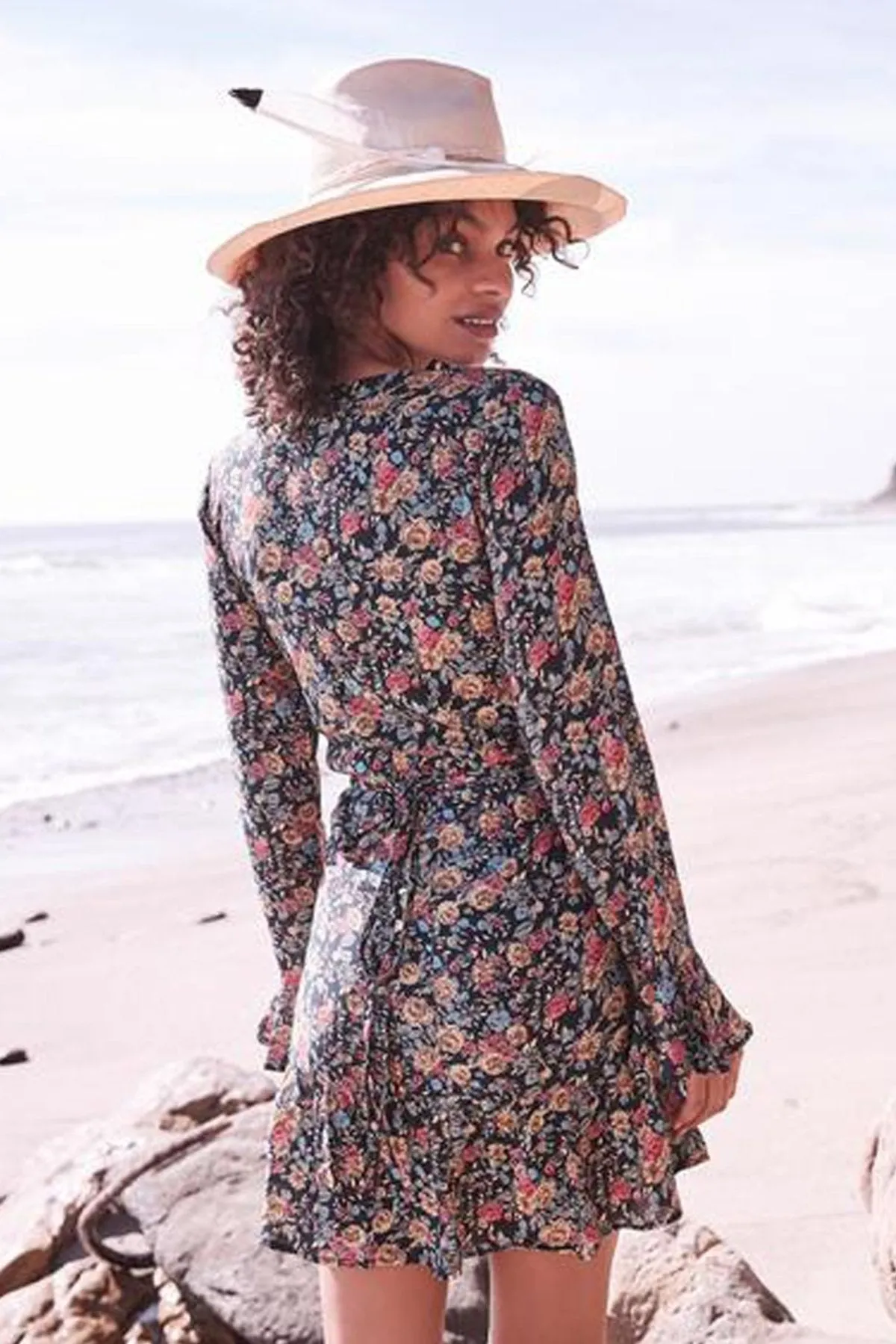 Bell Cuffed Mini Wrap Dress