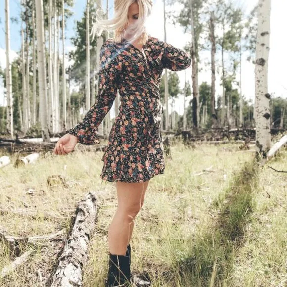 Bell Cuffed Mini Wrap Dress