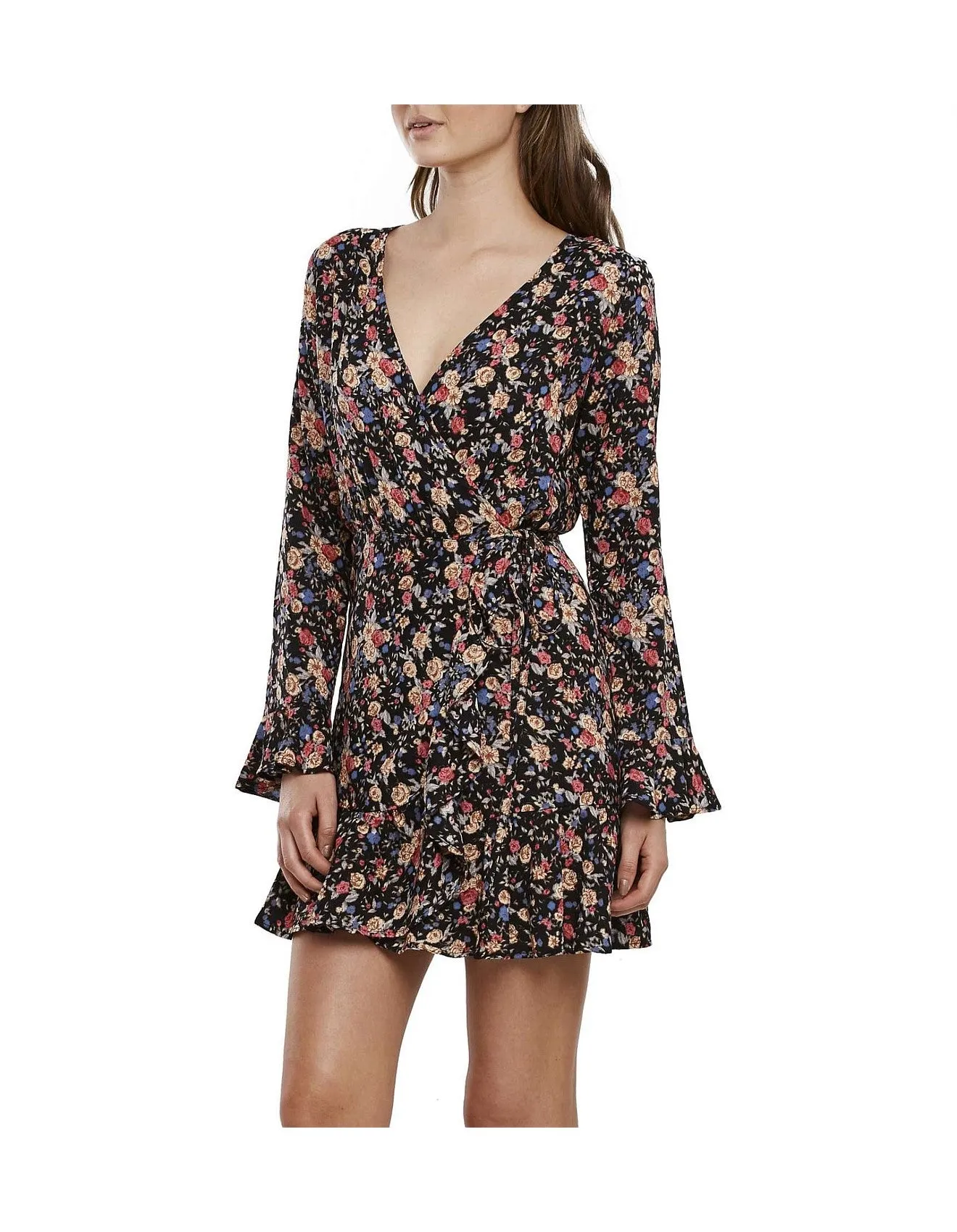 Bell Cuffed Mini Wrap Dress