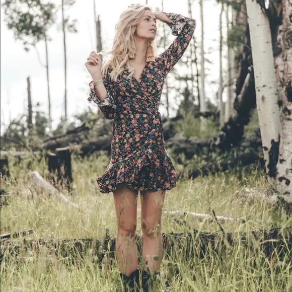 Bell Cuffed Mini Wrap Dress