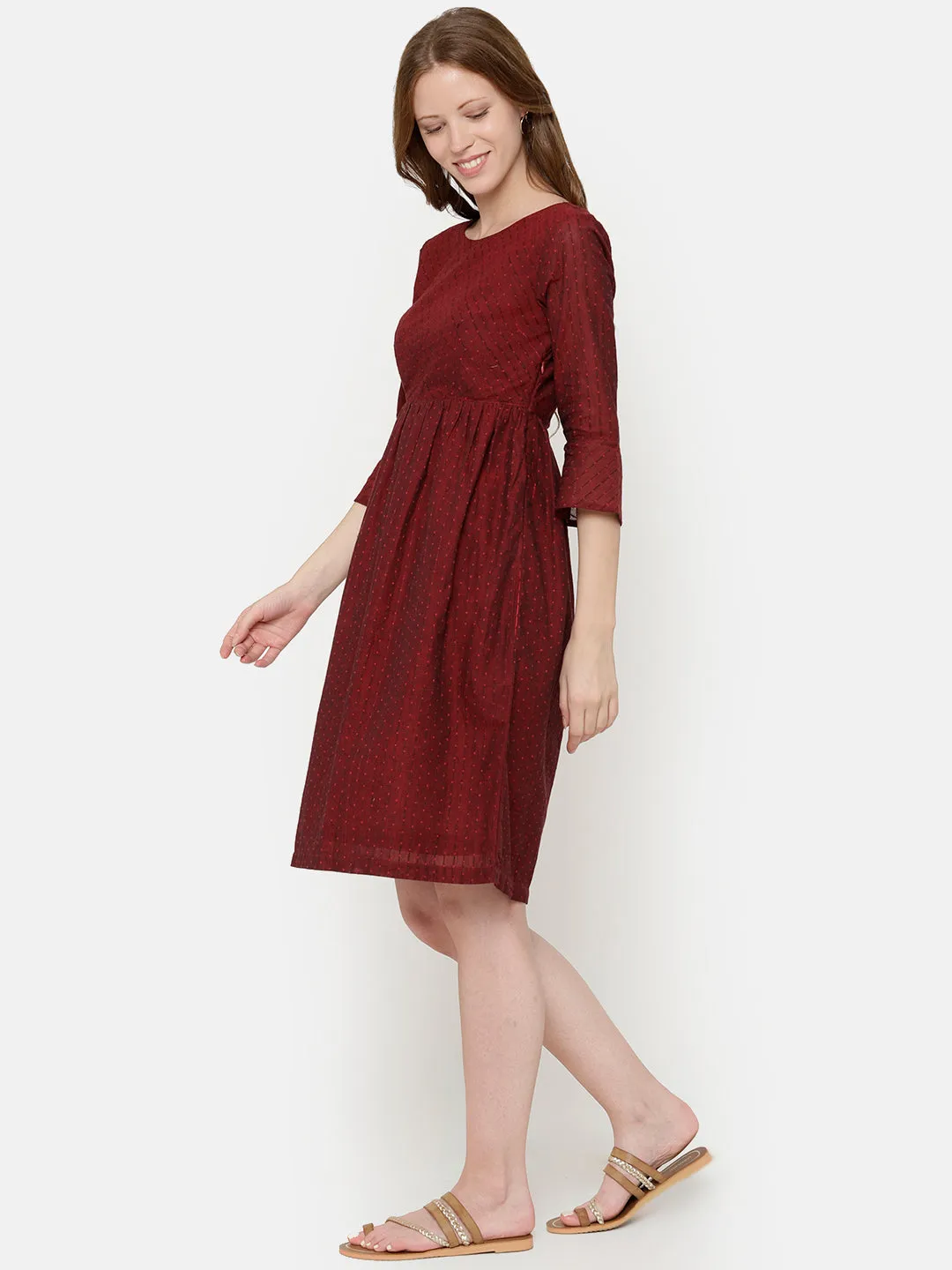Bell Sleeve Dress - Maroon