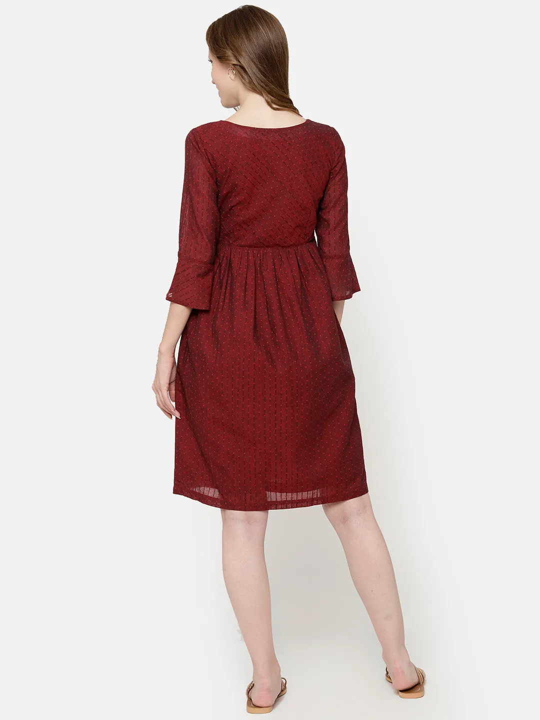 Bell Sleeve Dress - Maroon
