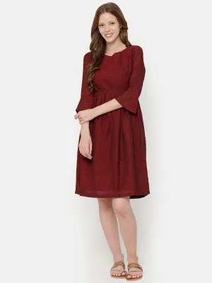 Bell Sleeve Dress - Maroon