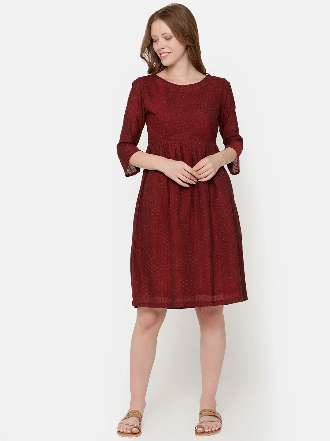 Bell Sleeve Dress - Maroon