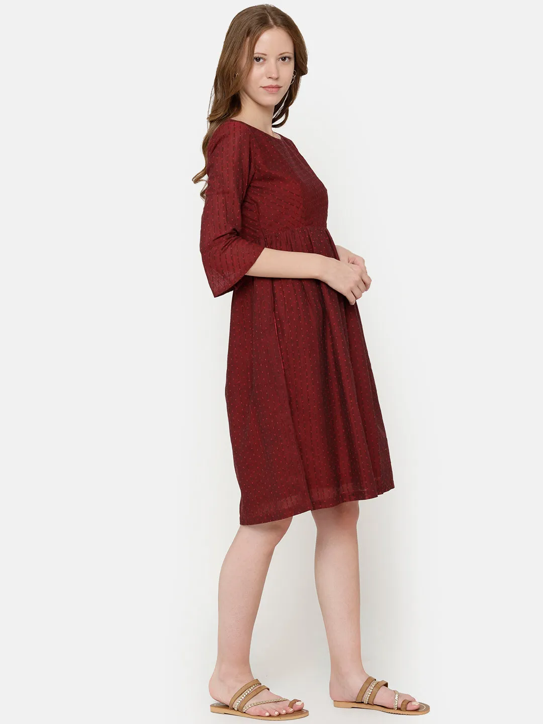 Bell Sleeve Dress - Maroon