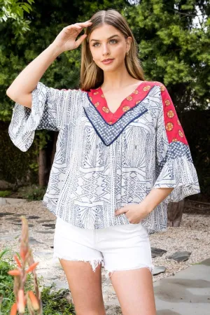 Bell Sleeve Print Top