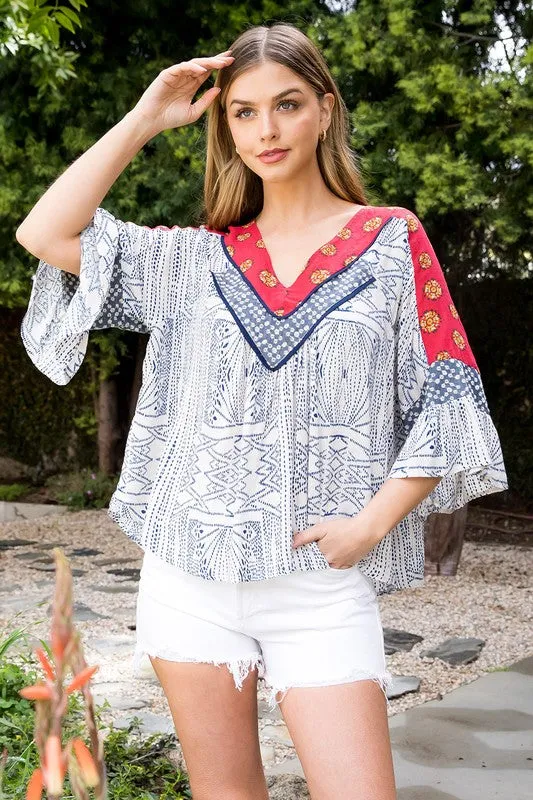Bell Sleeve Print Top