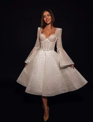 Bell Sleeve Shimmer Wedding Dress