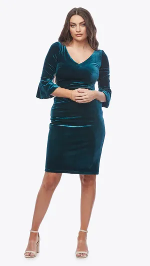 Bell Sleeve Velvet Midi Dress Z0157