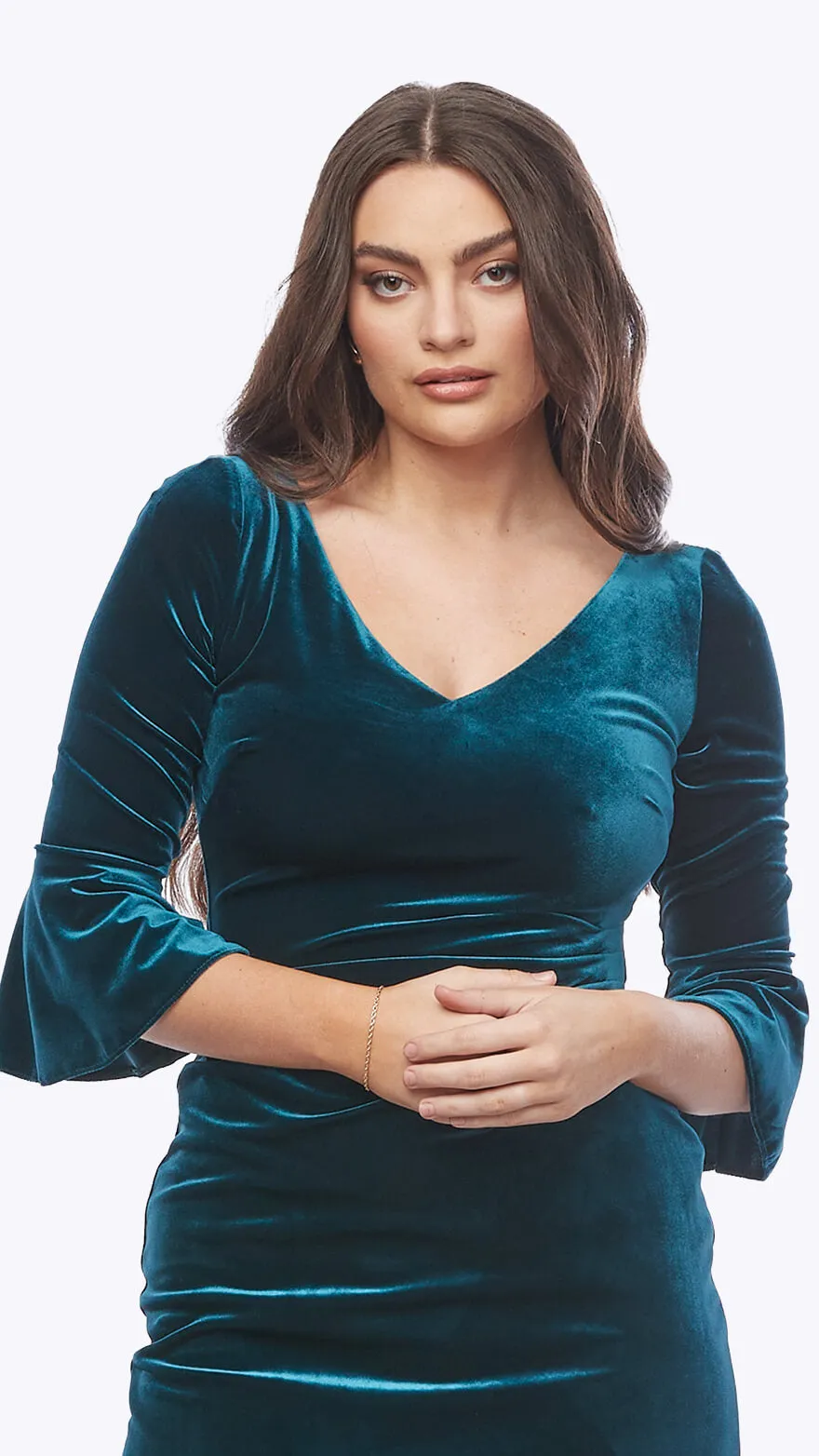 Bell Sleeve Velvet Midi Dress Z0157
